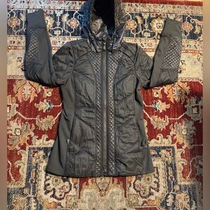 Athleta Puffer Jacket Womens Size Small Gray Black